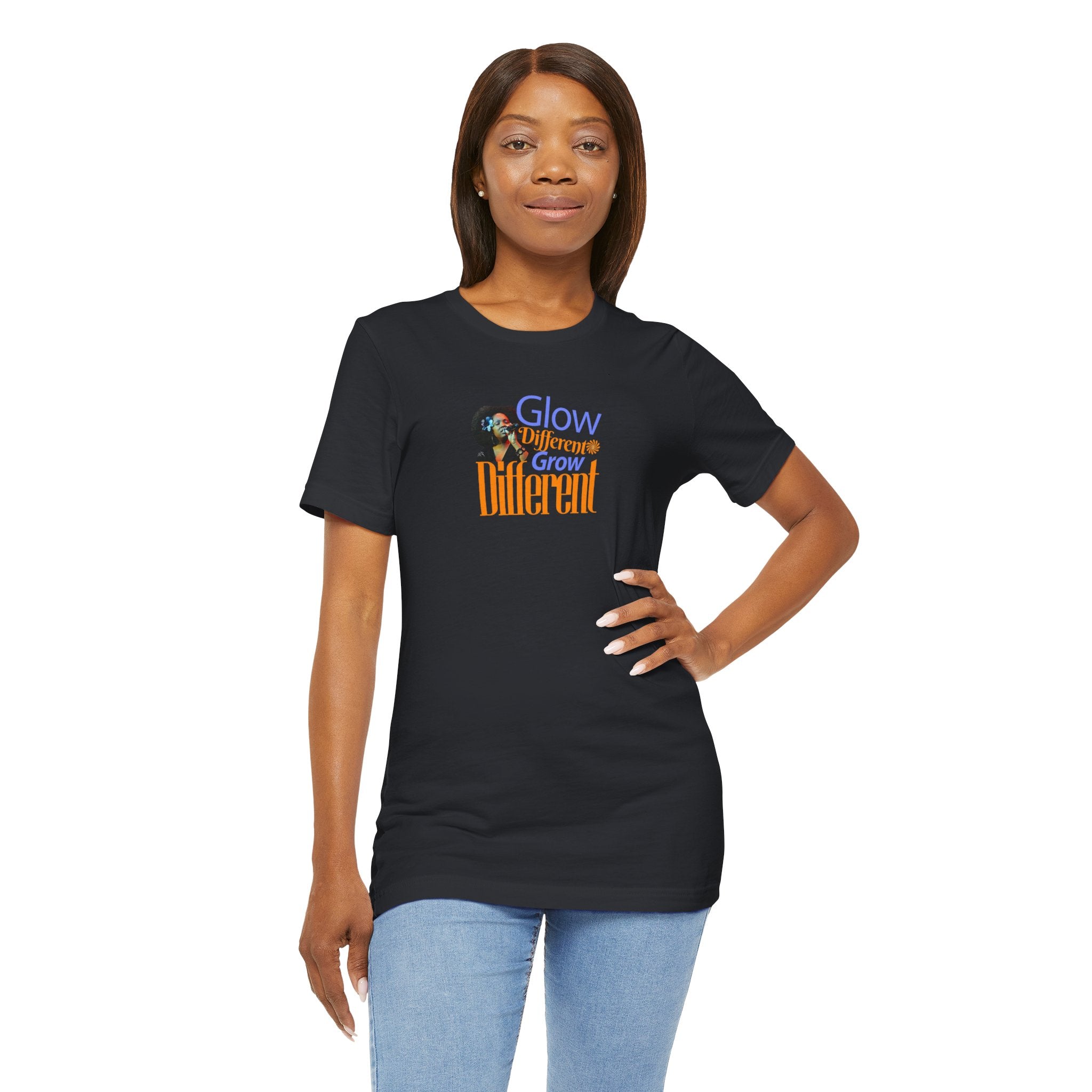 Inspirational Graphic Tee – 'Glow Different, Grow Different' Unisex Motivational Shirt